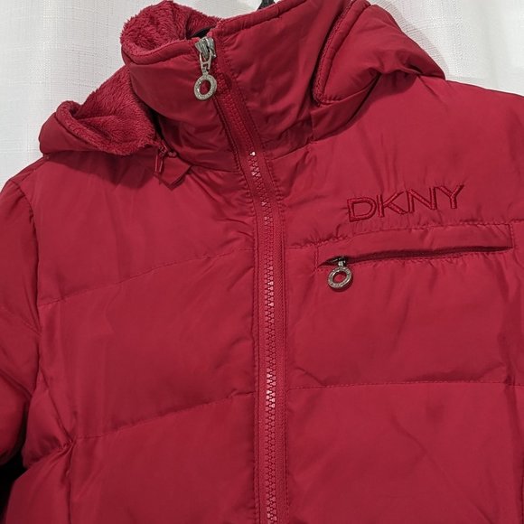 DKNY Girls' Winter Coat – Faux Fur Lined Quilted Puffer Parka Jacket SZ M Red - Picture 2 of 15